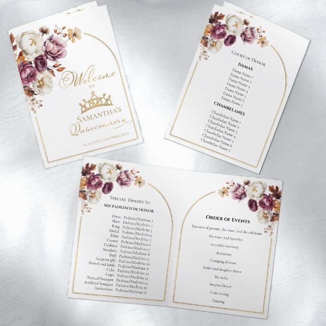 Quinceanera Programs | Burgundy Fall Floral Autumn (Creator Uploaded)