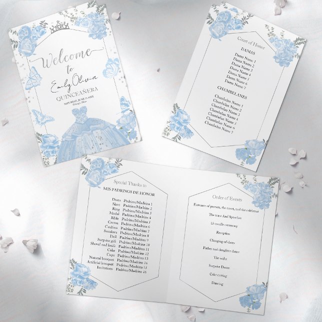Quinceanera Programs Dusty Blue Dress Butterfly (Creator Uploaded)