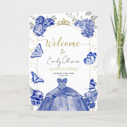 Quinceanera Programs Royal Blue Dress Floral Gold 