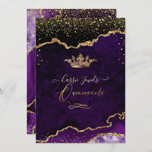 Quinceanera, Purple Agate Faux Gold Confetti Invit Invitation