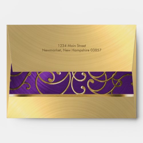 Quinceanera Purple and Gold Filigree Swirls Envelope