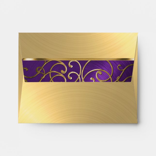 Quinceanera Purple and Gold Filigree Swirls Envelope (Back (Top Flap))