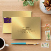 Quinceanera Purple and Gold Filigree Swirls Envelope (Desk)