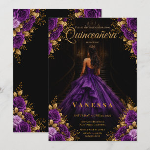 Quinceanera Purple and Gold Invitation