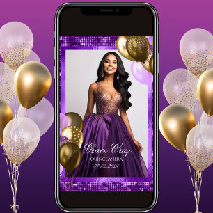 Quinceañera Purple and Gold Invitation