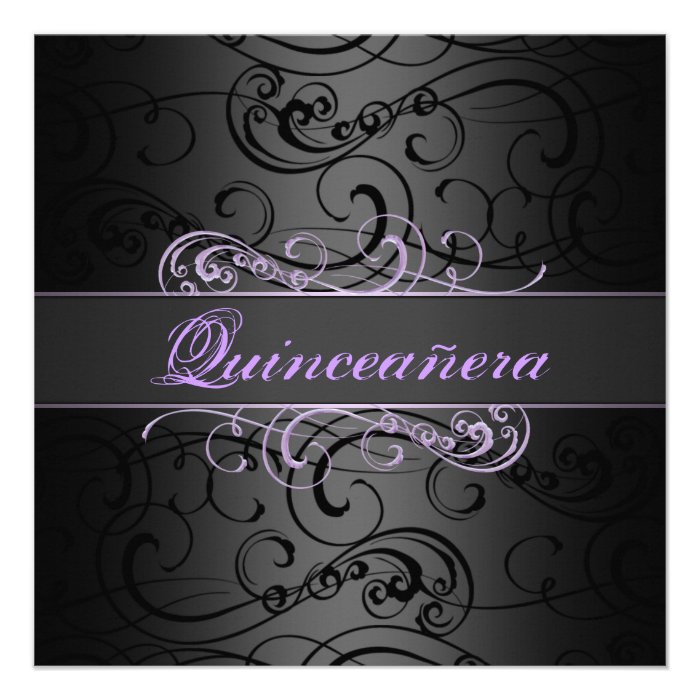 Quinceañera Purple/Black Swirl Birthday Invitation