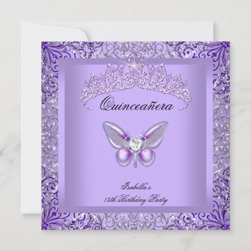 Quinceanera Purple Butterfly 15th Birthday Party Invitation