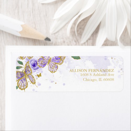 Quinceanera Purple Butterfly Floral Label