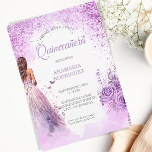 Quinceañera Purple Dress Floral Butterflies Invitation