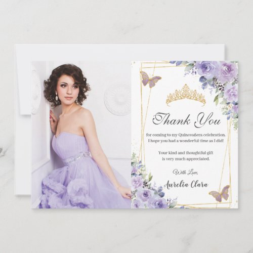Quinceaera Purple Floral Butterflies 16 Birthday Thank You Card