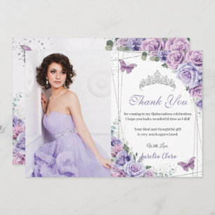 Quinceañera Purple Floral Butterflies 16 Birthday Thank You Card