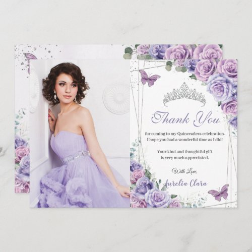 Quinceaera Purple Floral Butterflies 16 Birthday  Thank You Card