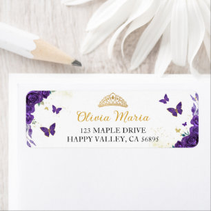 Quinceañera Purple Floral Butterflies Address Label