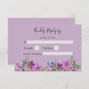 Quinceanera Purple Floral Butterfly RSVP Reply