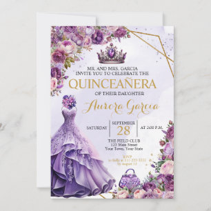 Quinceanera Purple Floral Invitation