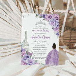 Quincea&#241;era Purple Floral Paris Eiffel Brown Girl Invitation