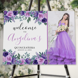 Quinceanera Purple Floral Photo Welcome Sign