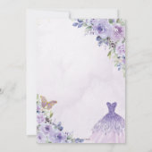 Quinceañera Purple Floral Princess Gown Tiara Invitation (Back)