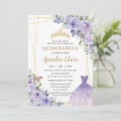 Quinceañera Purple Floral Princess Gown Tiara Invitation (Standing Front)