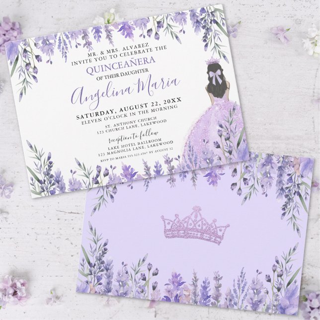 Quinceañera Purple Floral Princess Invitation (Quinceañera Lilac Purple Floral Princess Invitation )