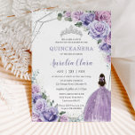 Quinceañera Purple Floral Princess Silver Birthday Invitation<br><div class="desc">Personalize this lovely quinceañera invitation with own wording easily and quickly,  simply press the customize it button to further re-arrange and format the style and placement of the text.  Matching items available in store!  (c) The Happy Cat Studio</div>