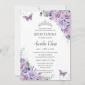 Quinceañera Purple Floral Roses Butterflies Photo Invitation | Zazzle