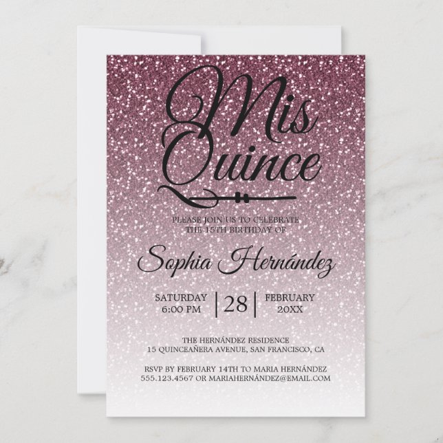 Quinceañera Purple Glitter 15th Birthday  Invitation (Front)