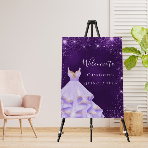 Quinceanera purple glitter dust dress welcome foam board