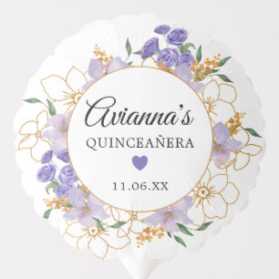 Quinceanera Purple Gold Floral Party Balloon