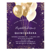 Quinceanera purple gold glitter balloons budget flyer (Front)