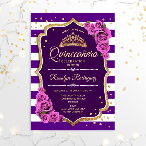 Quinceanera _ Purple Gold Invitation