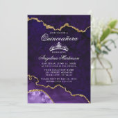 Quinceanera Purple Gold Marble Agate Geode Invitation (Standing Front)
