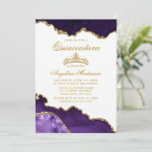 Quinceanera Purple Gold Marble Crown Invitation (Standing Front)