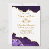 Quinceanera Purple Gold Marble Crown Invitation (Front)