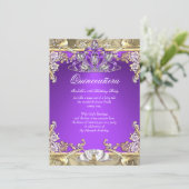 Quinceanera Purple Gold White 15th Birthday Party Invitation (Standing Front)