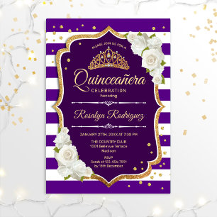 Quinceanera - Purple Gold White Invitation