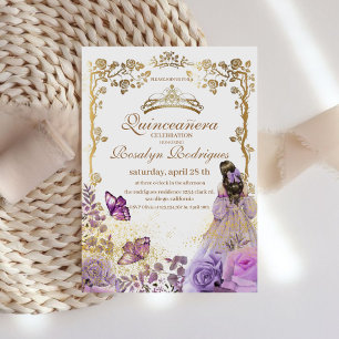 Quinceanera Purple Gold White Invitation