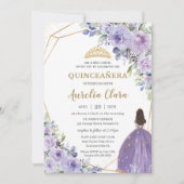 Quinceañera Purple Lavender Floral Gold Princess I Invitation (Front)