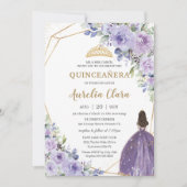 Quinceañera Purple Lavender Floral Gold Princess Invitation (Front)