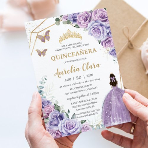 Quinceaera Purple Lavender Lilac Floral Princess Invitation