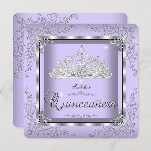 Quinceanera Purple Lavender Silver Diamond Tiara 3 Invitation