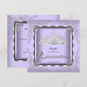 Quinceanera Purple Lavender Silver Diamond Tiara 3 Invitation
