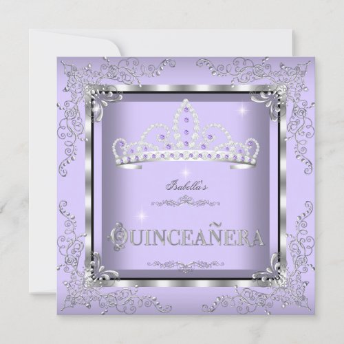 Quinceanera Purple Lavender Silver Diamond Tiara 4 Invitation