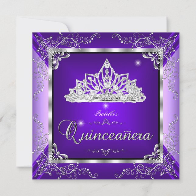 Quinceanera Purple Lavender Silver Diamond Tiara Invitation (Front)