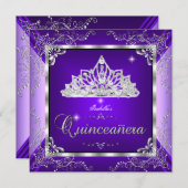 Quinceanera Purple Lavender Silver Diamond Tiara Invitation (Front/Back)