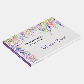 Quinceanera Purple Lavender Wisteria Pretty Floral Guest Book