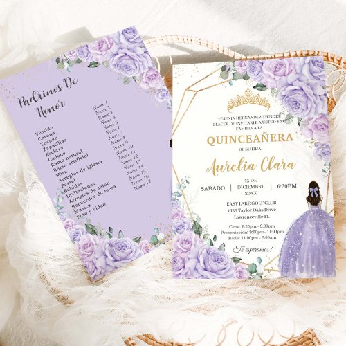 Quincea&#241;era Purple Lilac Floral 15 A&#241;os Padrinos Invitation