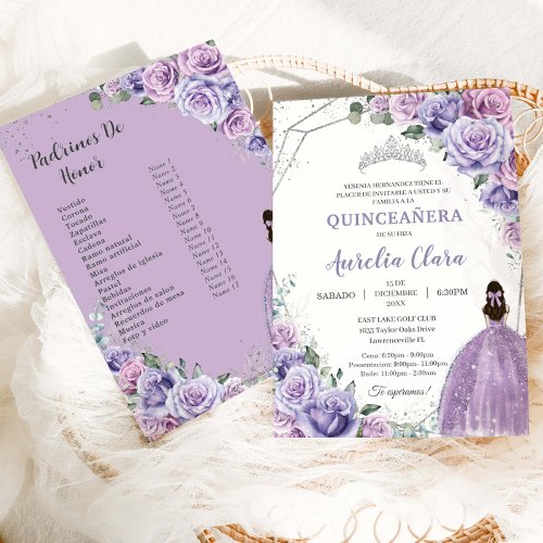 Quincea&#241;era Purple Lilac Floral 15 A&#241;os Padrinos  Invitation