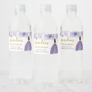 Purple, Teal, and Silver Little Princess Water Bottle Labels