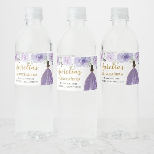 Quinceaera Purple Lilac Floral Birthday Favor Water Bottle Label